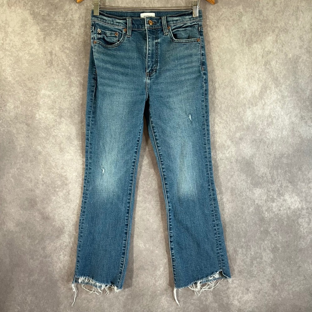 Pistola High Rise Straight Leg Jeans Womens 27 Medium Wash Blue Raw Hem Distress